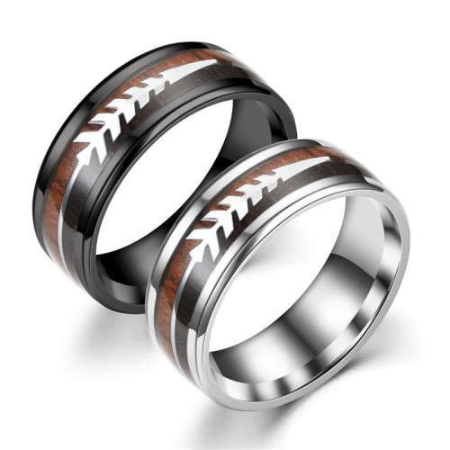 Mens Titanium Wood Arrow Design Wedding Band. Ring Size 6,7,8,9,10,11,12,13